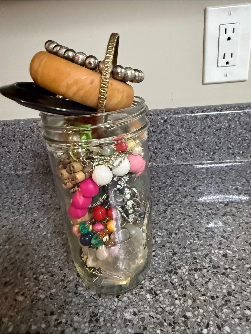 Vintage/Estate Assorted Jewelry in Glass Jar - Multicolor